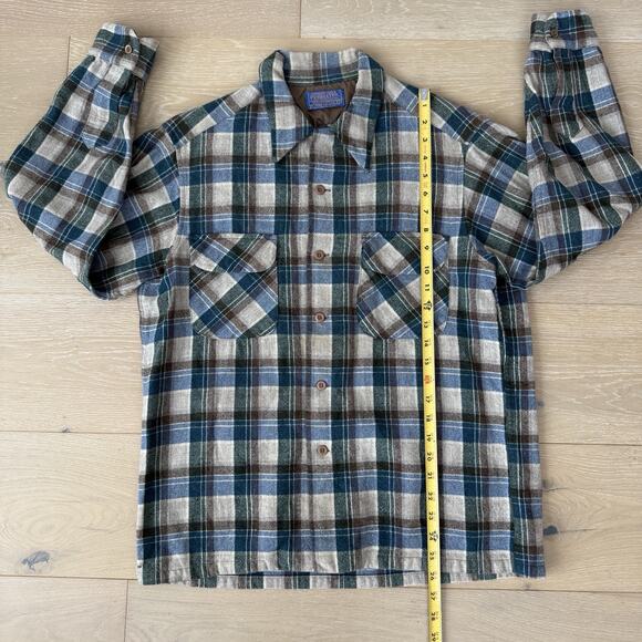 Vintage Pendleton Board Shirt Men Lg Blue Brown Wool Loop Collar Flannel 60s - Picture 4 of 14